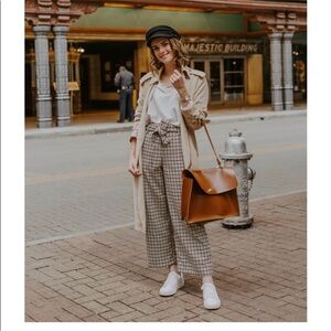 H&M Houndstooth Plaid Paperbag Wide-Leg Pants size 2